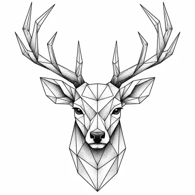 geometric stag tattoo design, black linework flash