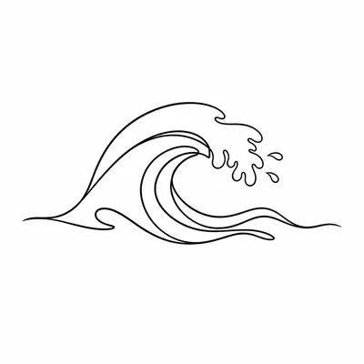 minimalist wave tattoo design, black linework flash