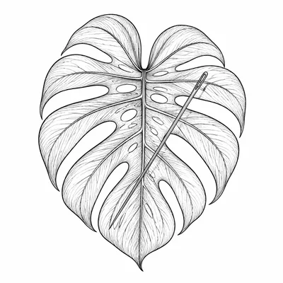 fine line monstera tattoo design, black linework flash