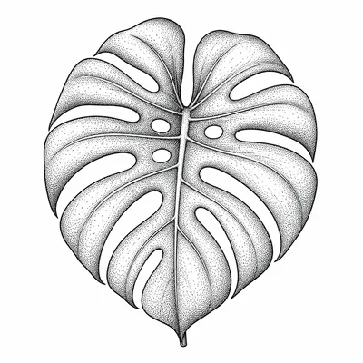 geometric monstera tattoo design, black linework flash