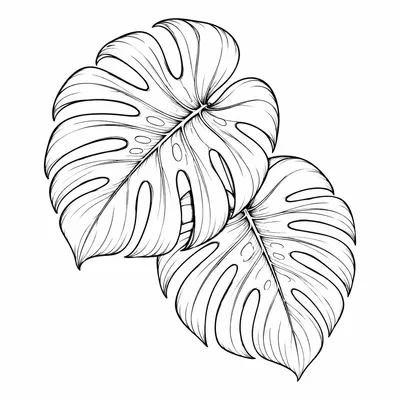 fine line monstera tattoo design, black linework flash
