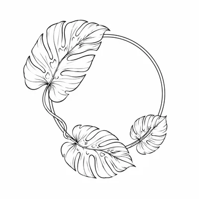 fine line monstera tattoo design, black linework flash