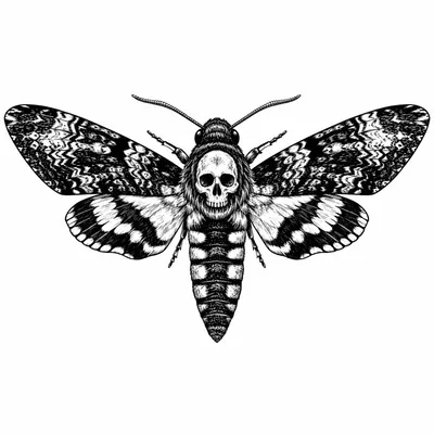 blackwork moth tattoo design, black linework flash