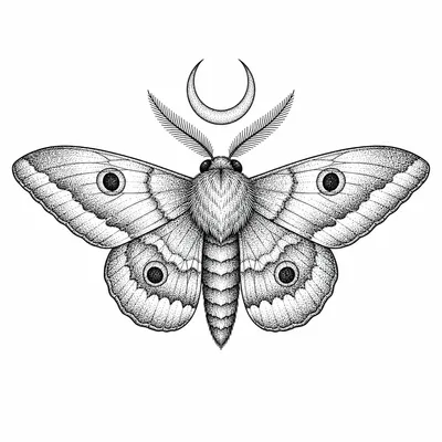 dotwork moth tattoo design, black linework flash