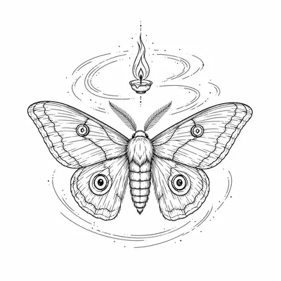 fine line moth tattoo design, black linework flash