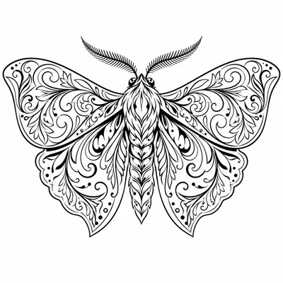 ornamental moth tattoo design, black linework flash