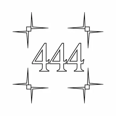 geometric 444 number tattoo design, black linework flash