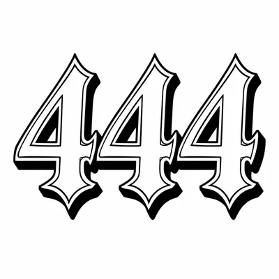 traditional 444 number tattoo design, black linework flash