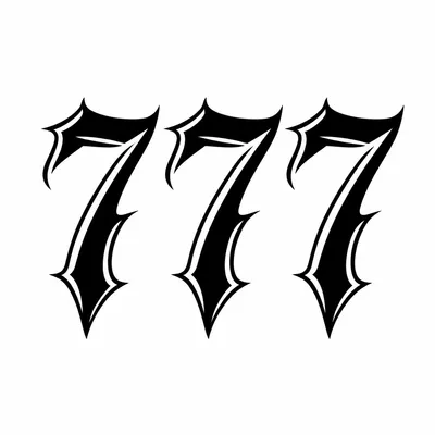 blackwork 777 number tattoo design, black linework flash