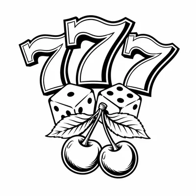 traditional 777 number tattoo design, black linework flash