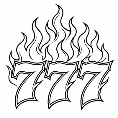 neo traditional 777 number tattoo design, black linework flash