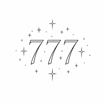 minimalist 777 number tattoo design, black linework flash