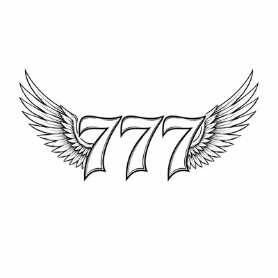 fine line 777 number tattoo design, black linework flash