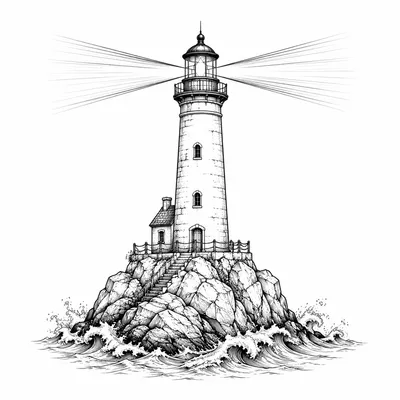 fine line ocean tattoo design, black linework flash