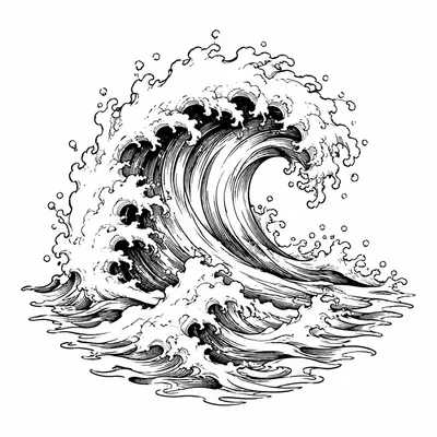 fine line ocean tattoo design, black linework flash
