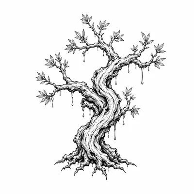 fine line poison-tree tattoo design, black linework flash