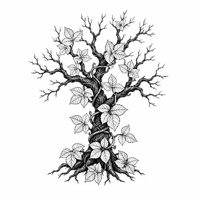 fine line poison-tree tattoo design, black linework flash