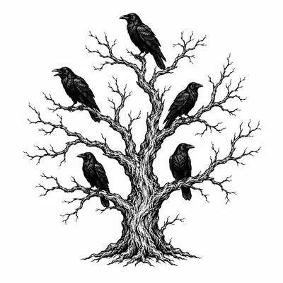 blackwork poison-tree tattoo design, black linework flash