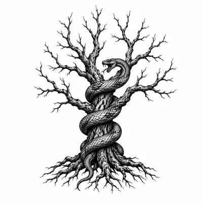 blackwork poison-tree tattoo design, black linework flash
