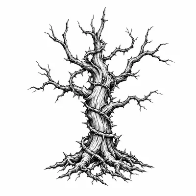 blackwork poison-tree tattoo design, black linework flash