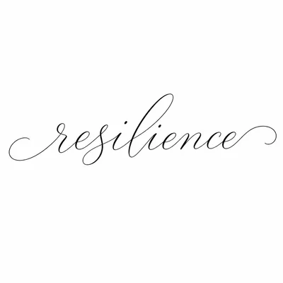 fine line resilience lettering tattoo design, black linework flash