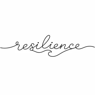 minimalist resilience lettering tattoo design, black linework flash