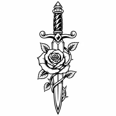 traditional rose tattoo design, black linework flash