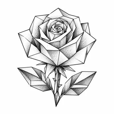 geometric rose tattoo design, black linework flash