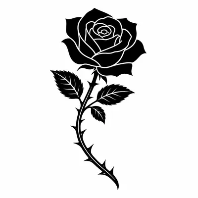 blackwork rose tattoo design, black linework flash
