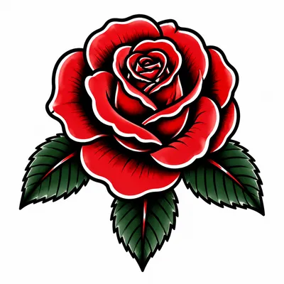 traditional rose tattoo design, black linework flash