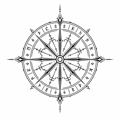 ornamental runes tattoo design, black linework flash