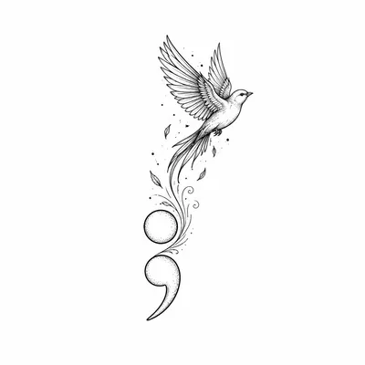 fine line semicolon tattoo design, black linework flash