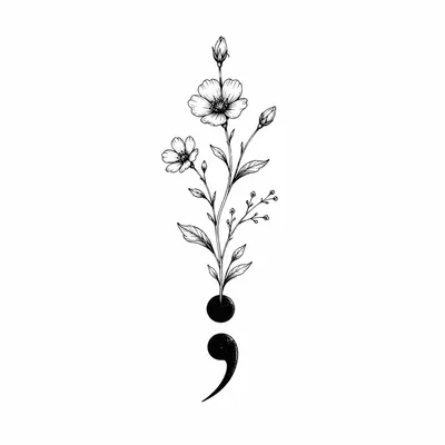 fine line semicolon tattoo design, black linework flash