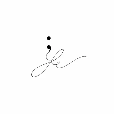 fine line semicolon tattoo design, black linework flash