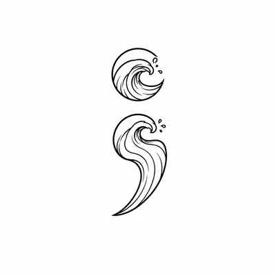 minimalist semicolon tattoo design, black linework flash