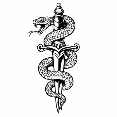 american traditional snake tattoo design, black linework flash