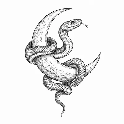 fine line snake tattoo design, black linework flash