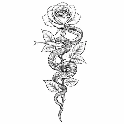 fine line snake tattoo design, black linework flash