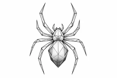 geometric spider tattoo design, black linework flash