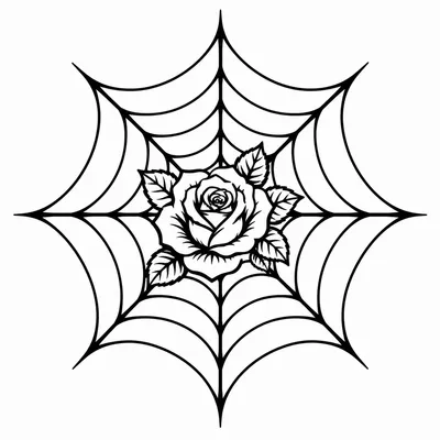 neo traditional spider web tattoo design, black linework flash