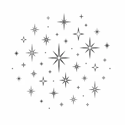 fine line star tattoo design, black linework flash