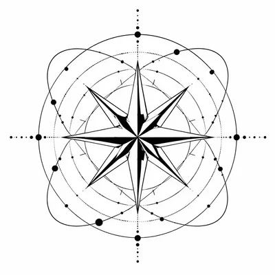 geometric star tattoo design, black linework flash