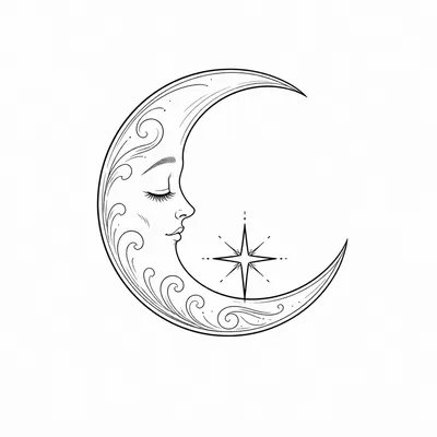 fine line star tattoo design, black linework flash