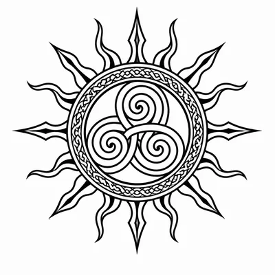 ornamental sun tattoo design, black linework flash