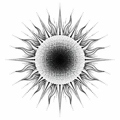 dotwork sun tattoo design, black linework flash