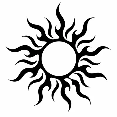 tribal sun tattoo design, black linework flash