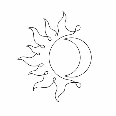 minimalist sun and moon tattoo design, black linework flash