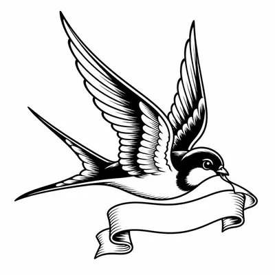american traditional swallow tattoo design, black linework flash