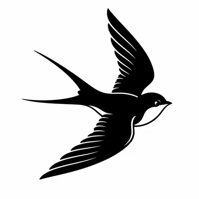 blackwork swallow tattoo design, black linework flash