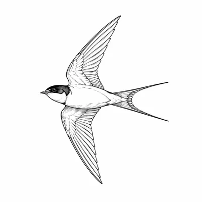 fine line swallow tattoo design, black linework flash